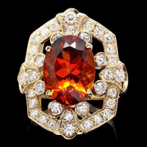 6.50Ct Natural Citrine & Diamond 14KY Gold Ring